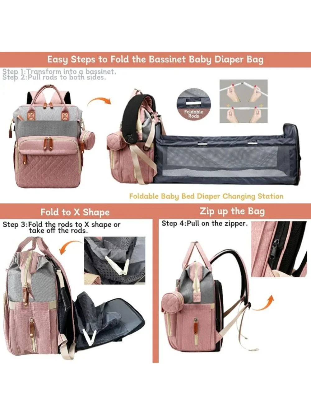 Stylish Diaper Bag Backpack with Changing Station, Waterproof, 18 Pockets, USB